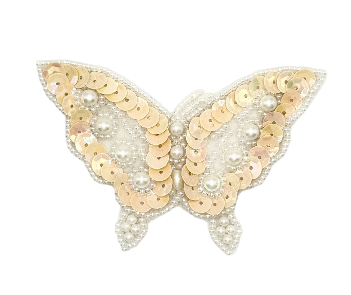 Mariposa - Lentejuelas color crema - Cuentas y perlas blancas 3.25" x 2.25"