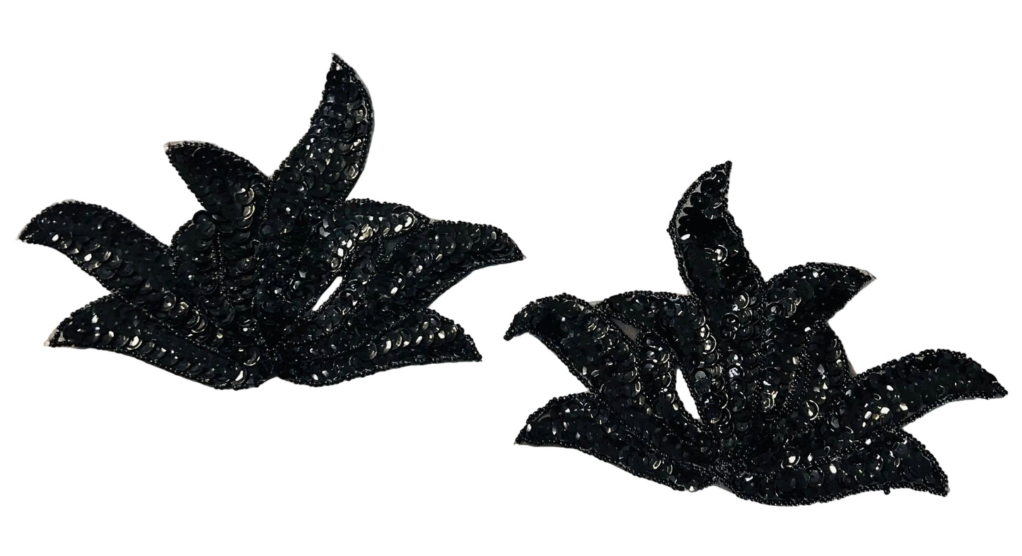 Par de Hojas con Lentejuelas Negras y Cuentas 4.5" x 6"