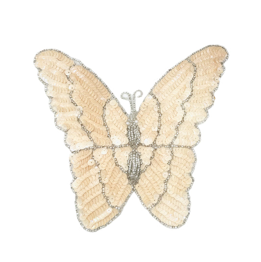 Butterfly with Cream Sequins with Silver Beads 7" x 7"