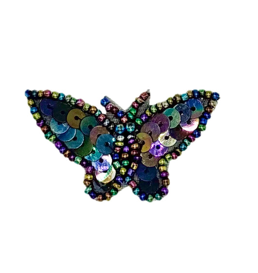 Butterfly with Moonlight Sequins and Beads 2" x 1"