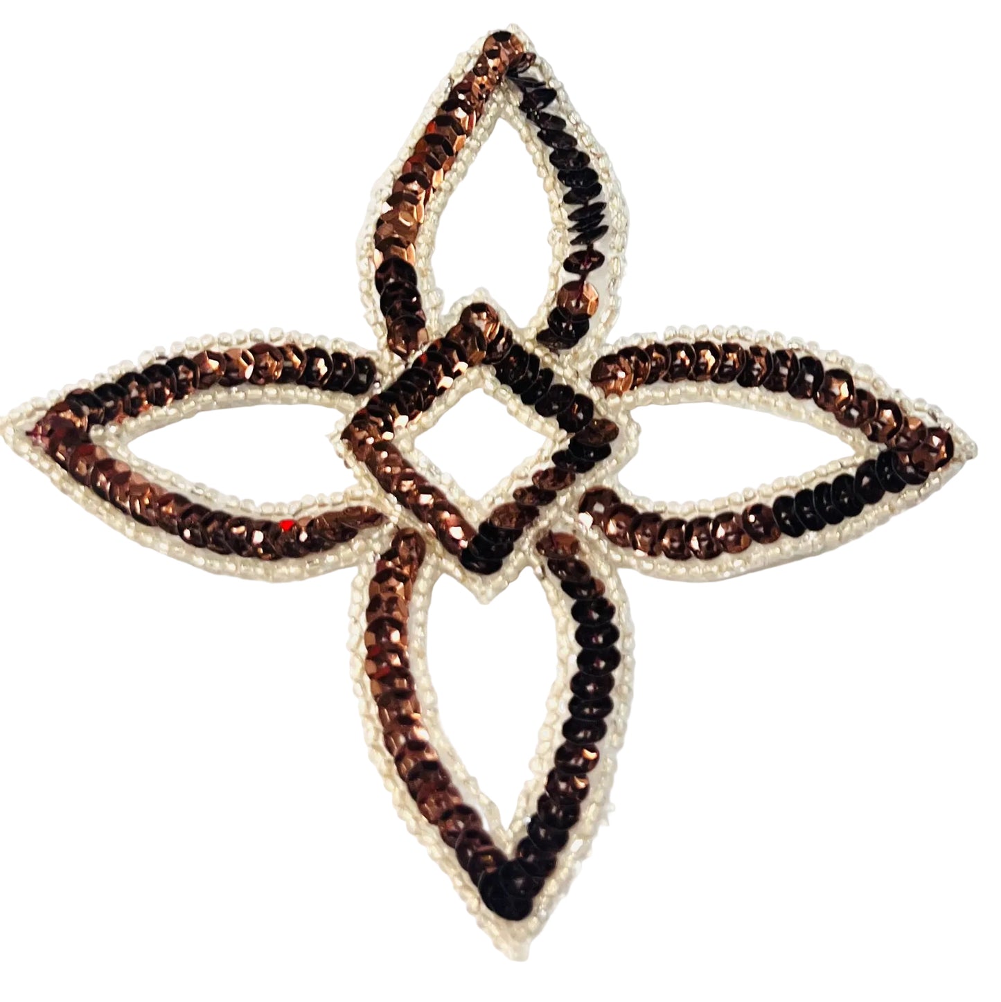 Flor Cuatro Puntas Lentejuelas Bronce con Borde Plateado 5" x 5"