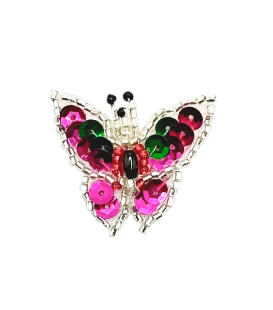 Butterfly-shaped patchwith colorful sequins on a white background