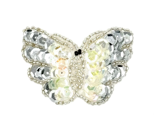 Butterfly with Silver and Iridescent Sequins and Beads 2.25" x 1.5"