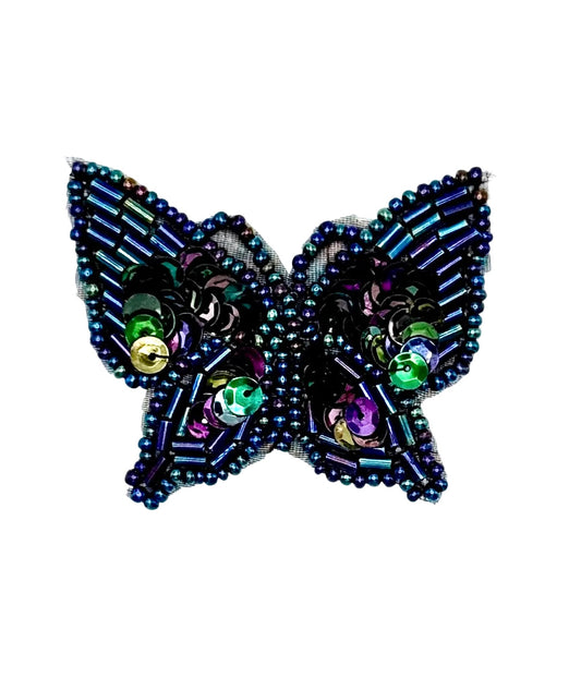Butterfly with Moonlight Sequins and Beads 2.5" x 2"