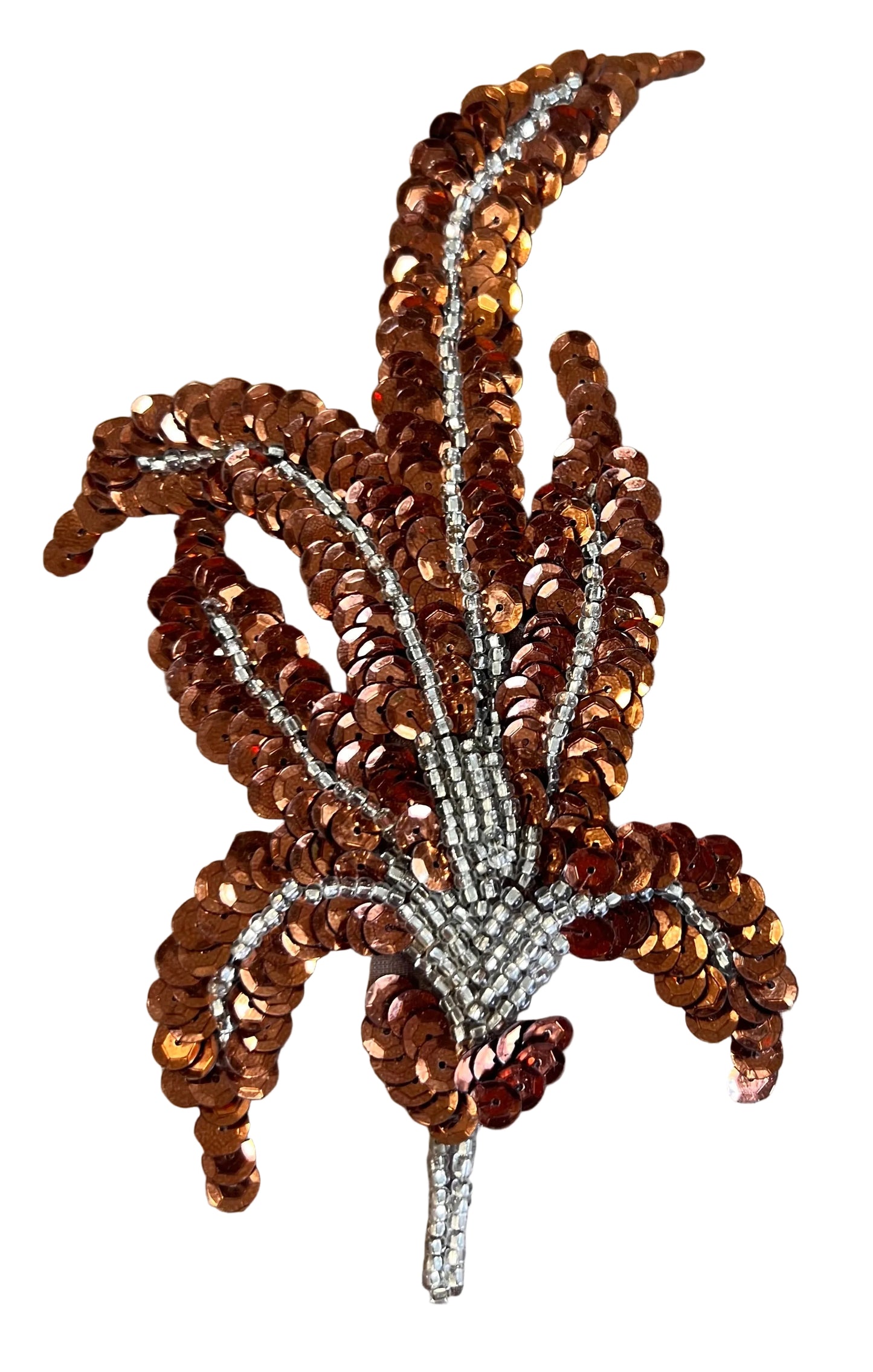 Leaf Bronze Sequins and Silver Beads 6" x 3"