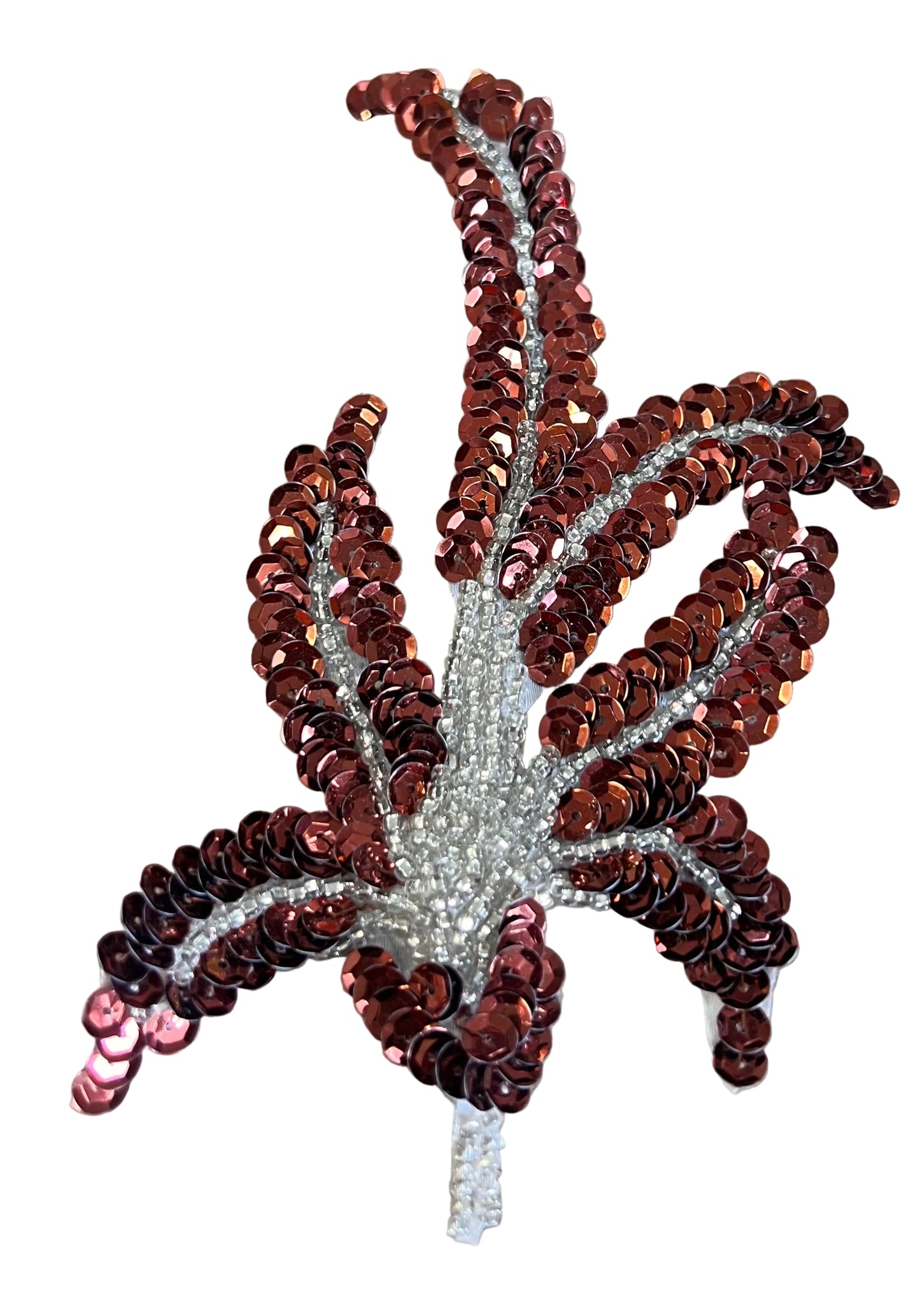 Leaf Bronze Sequins and Silver Beads 6" x 3"