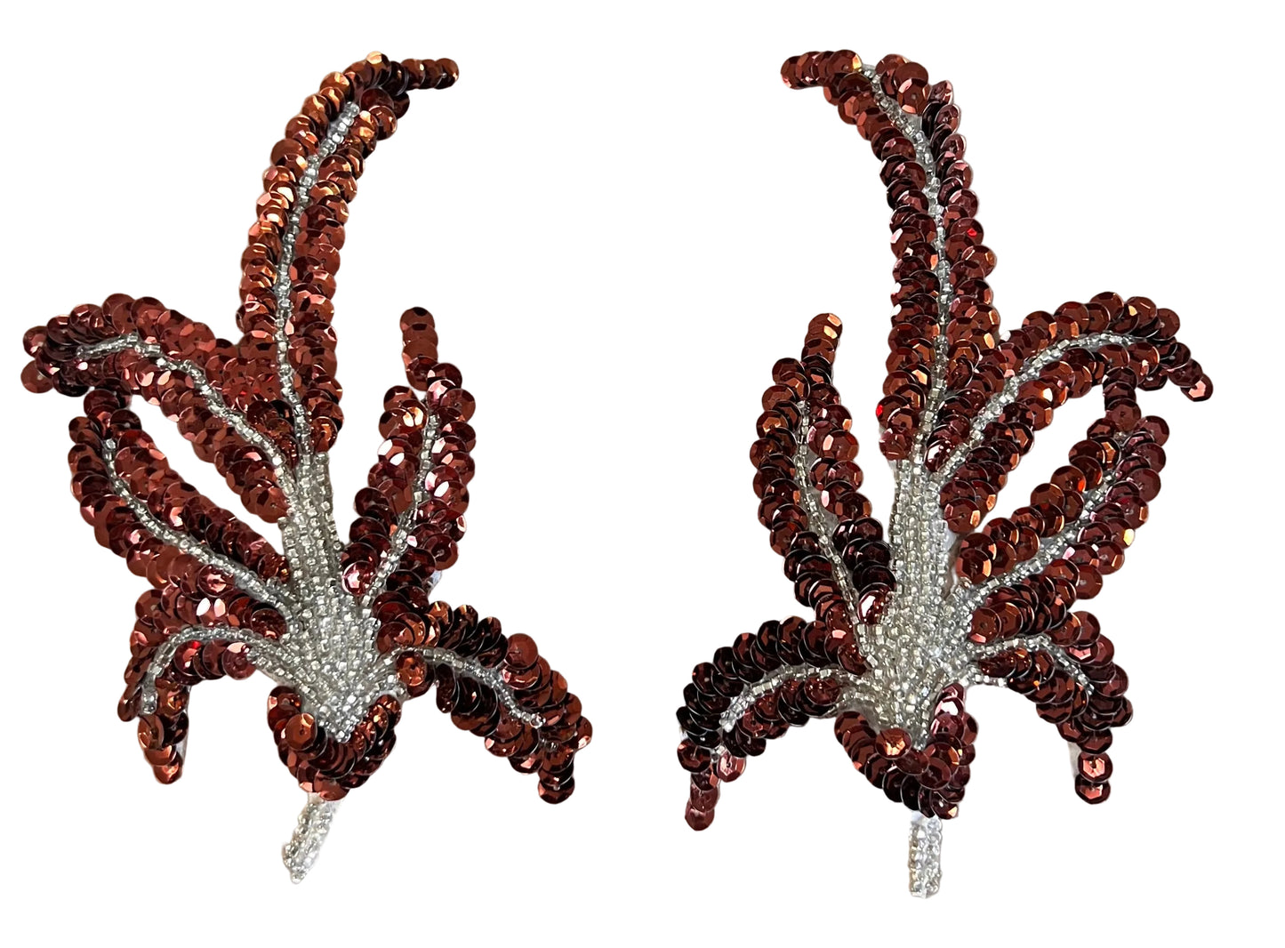 Leaf Bronze Sequins and Silver Beads 6" x 3"