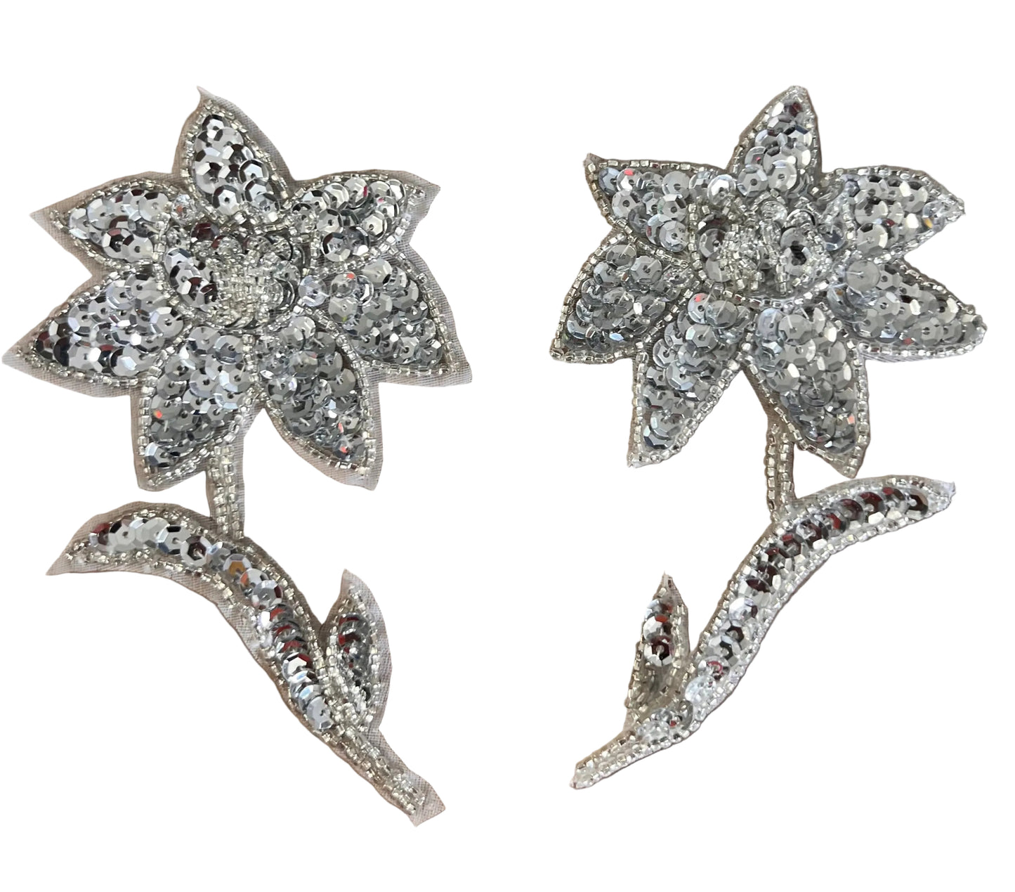 Flower Pair with Silver Sequins and Beads 4.5" x 3"