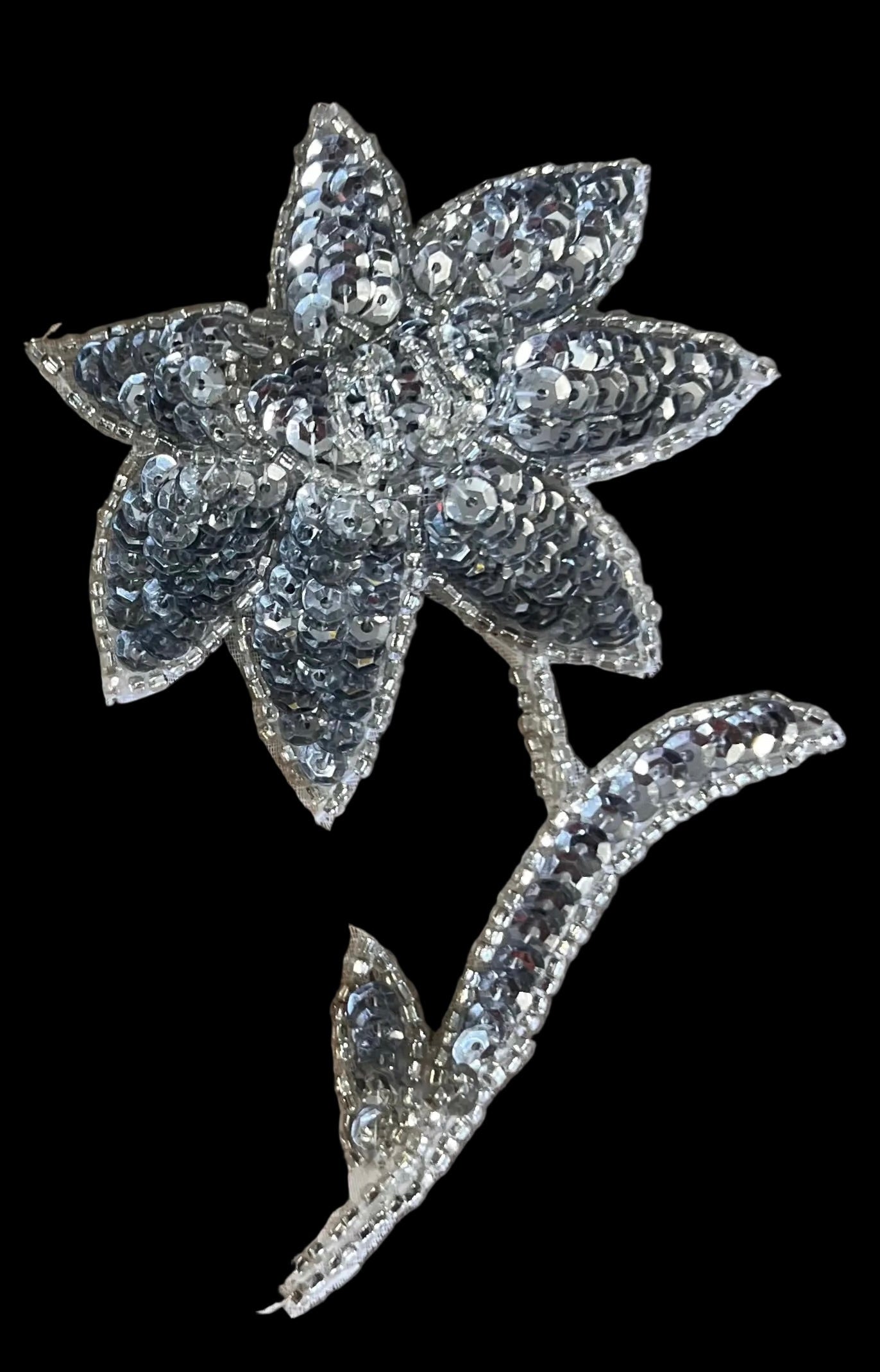 Flower Pair with Silver Sequins and Beads 4.5" x 3"