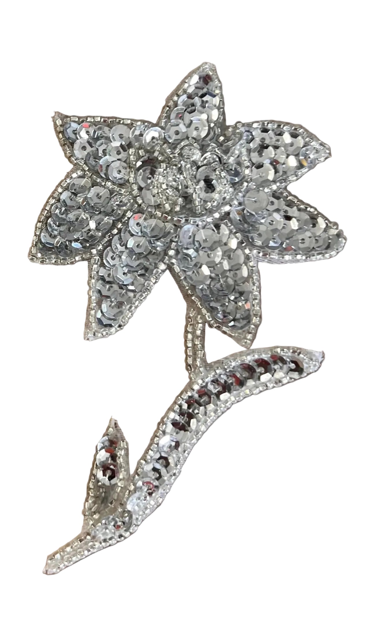 Flower Pair with Silver Sequins and Beads 4.5" x 3"