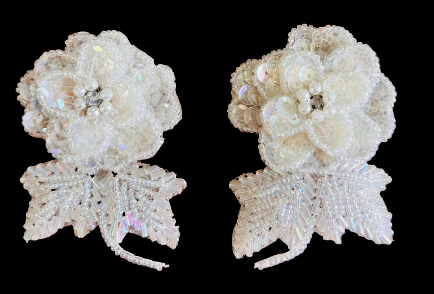 Flower Triple Layered with Choice of Color Sequins and Beads AB Rhinestones 3" x 2.5"