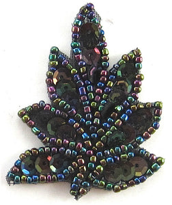 Leaf with Moonlight Sequins and Beads 2" x 1.5"