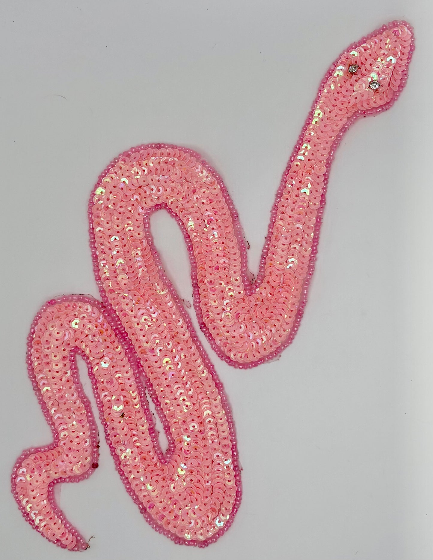 Pink Iridescent Sequin Snake with Rhinestone Eyes 11.5" x 5"