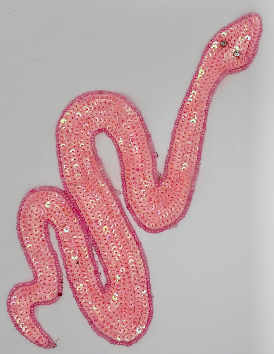 Pink Iridescent Sequin Snake with Rhinestone Eyes 11.5" x 5"