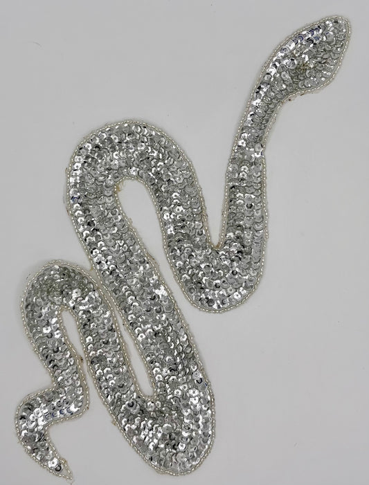 Silver Sequin Snake with Rhinestone Eyes 11.5" x 5"