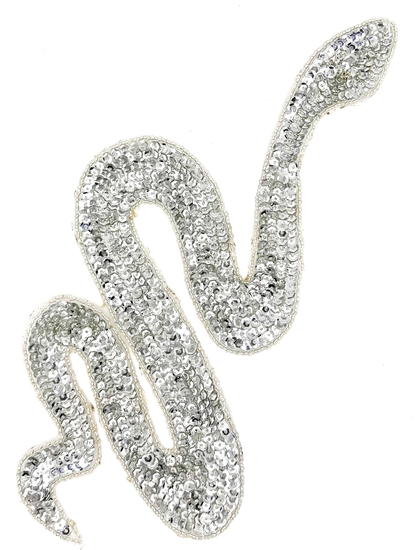 Silver Sequin Snake Appliqué with Rhinestone Eyes 11.5" x 5"