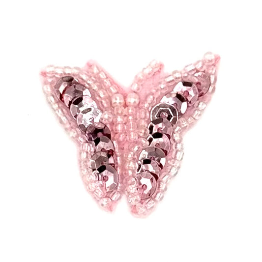 Handmade Butterfly Appliqué - Pink Sequins - Pink Beads - Pearl Eyes 1.5" x 1.25"
