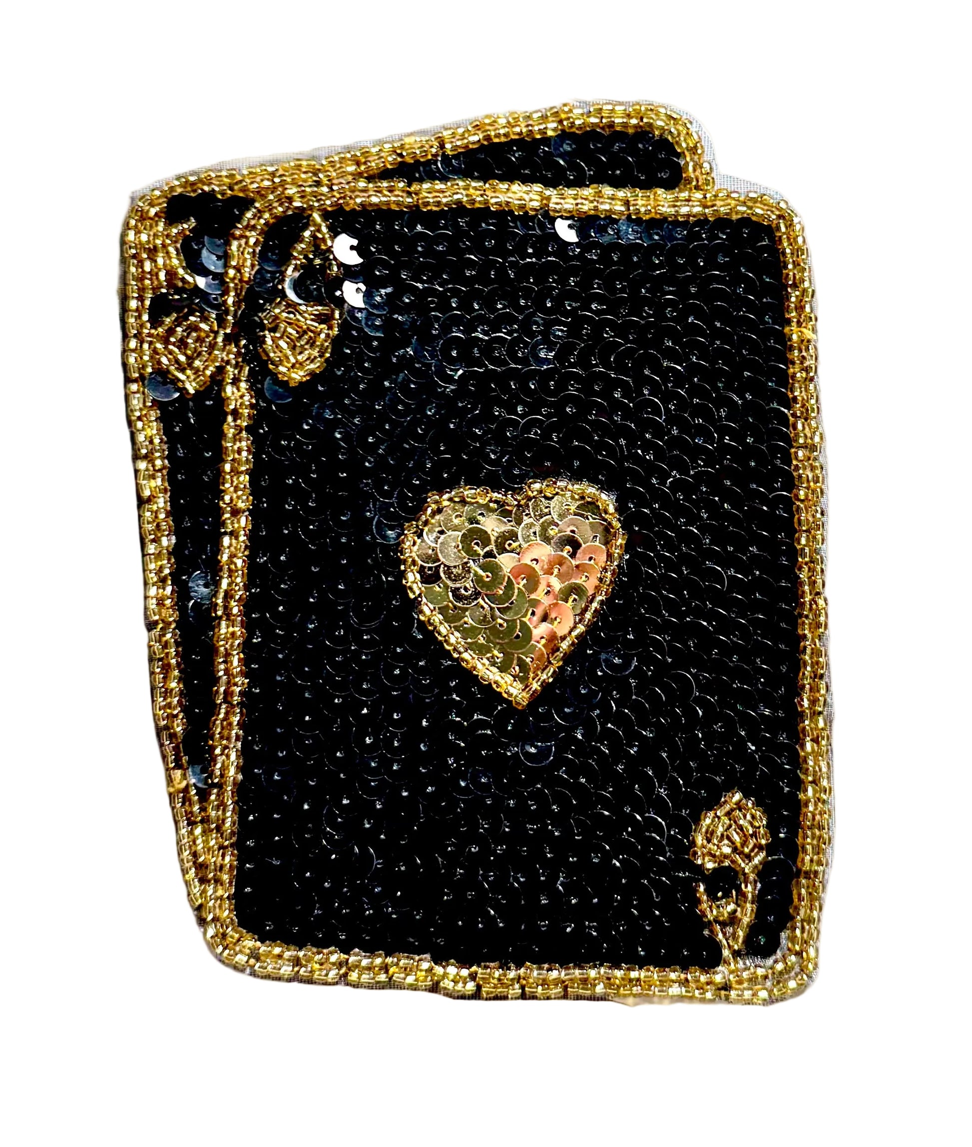 Black and Gold Sequin Ace and King Blackjack Hand on a white background