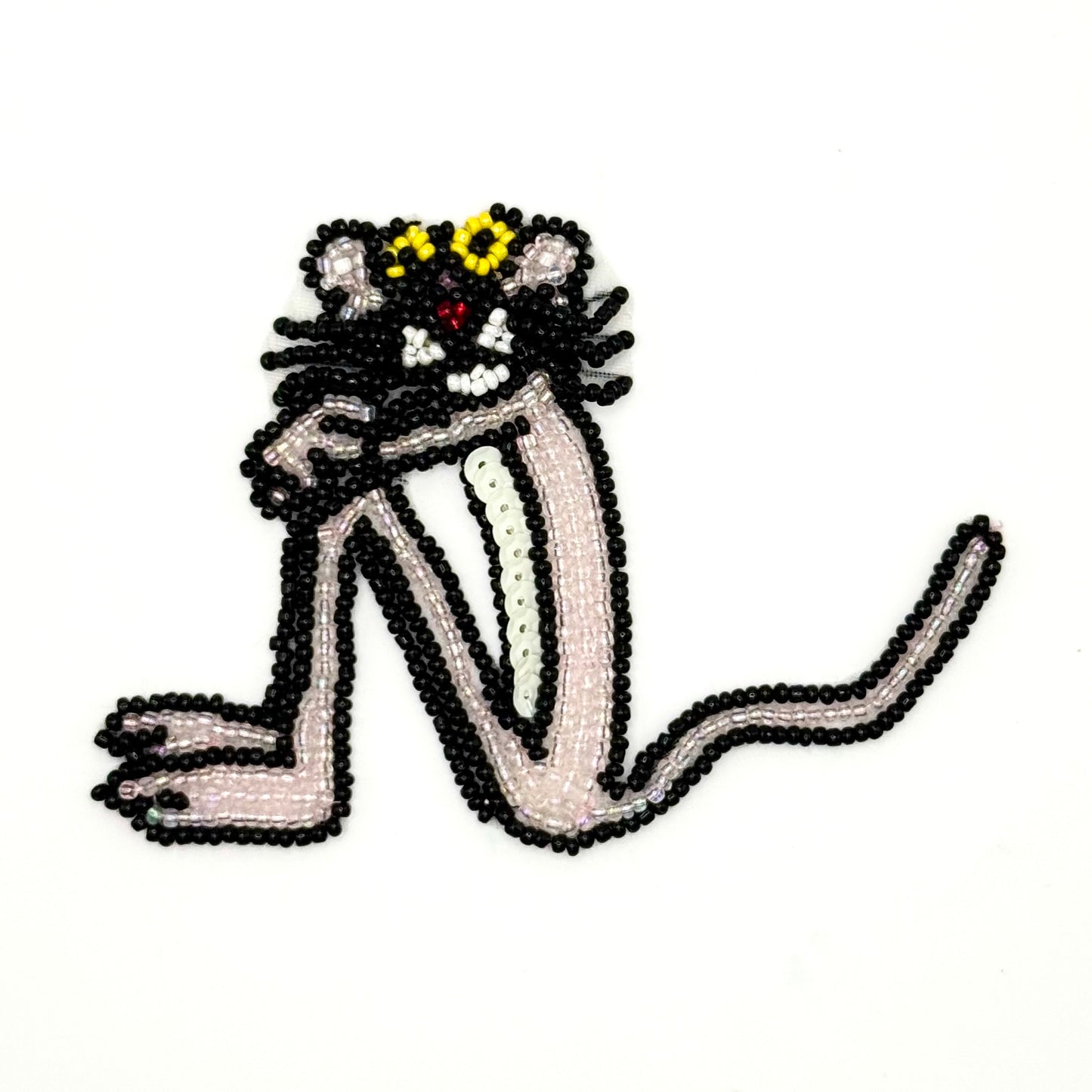 Sequin and bead light pink panther on white background