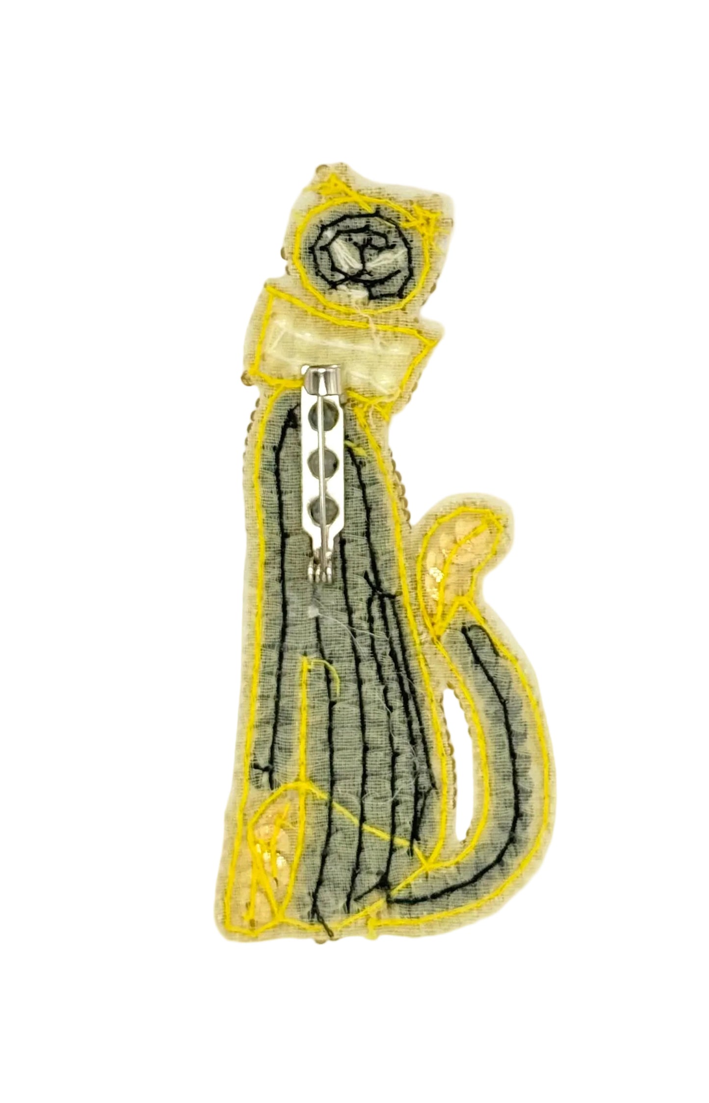 Cat Appliqué -  Black Sequins, Gold Beads and Pearl Inlay Bow 3.75 X 1.75"