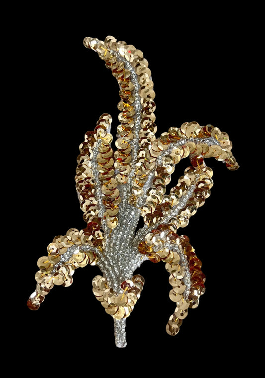 Leaf Gold Sequins and Silver Beads 6" x 3"