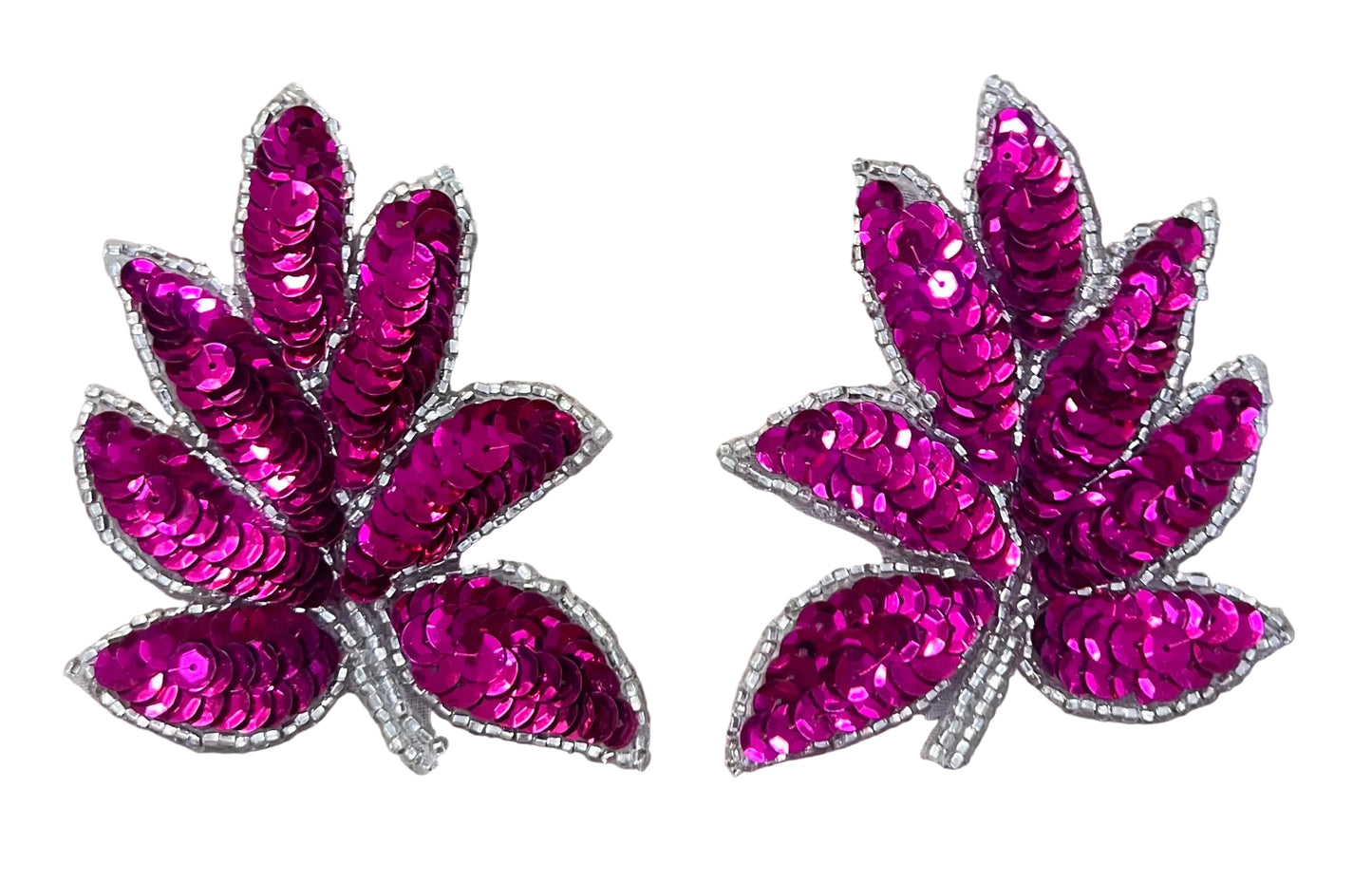 Leaf Pairs or Single in Various Color Sequins with Silver beads 4" x 3"
