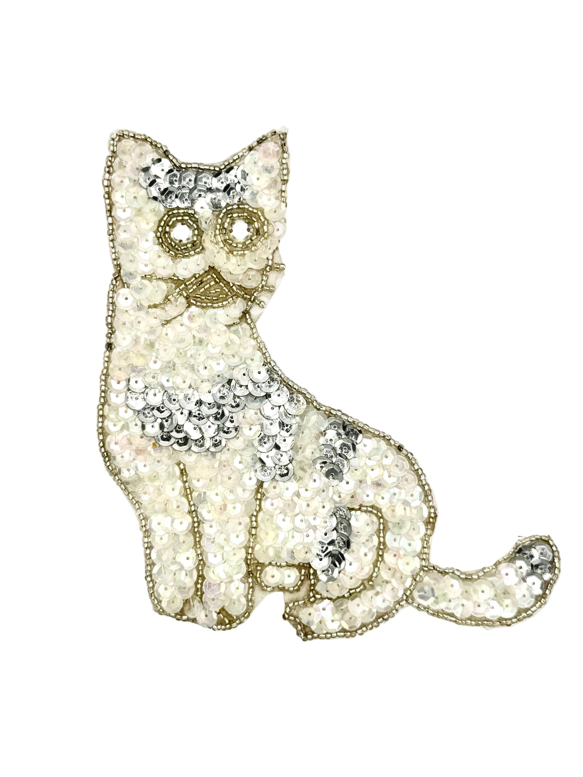 Vintage Iridescent and silver sequins and beads on a white background