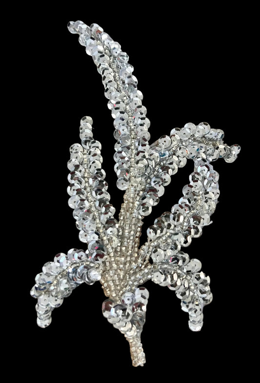Leaf Single with Silver Sequins and Beads 6" x 3"