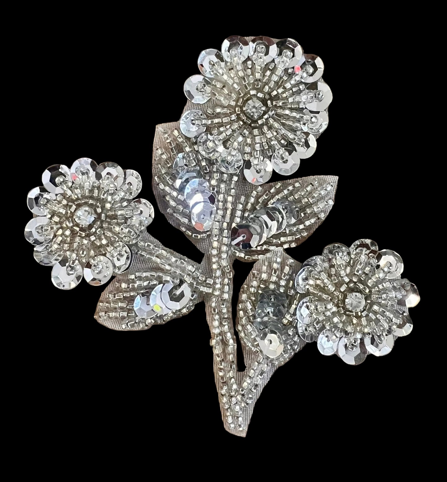 Flower with Silver Sequins and Beads 4" x 3.5"