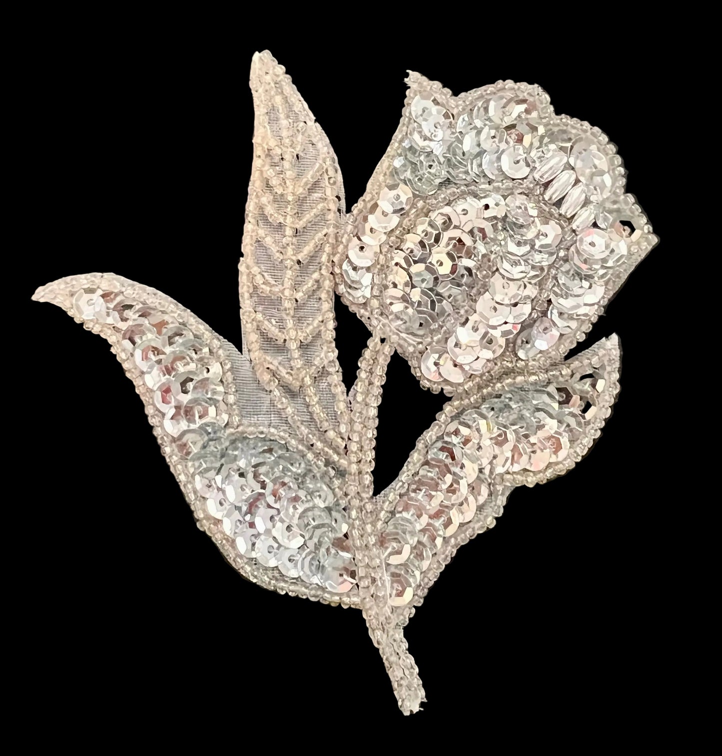 Silver sequin beaded flower 4" X 4"