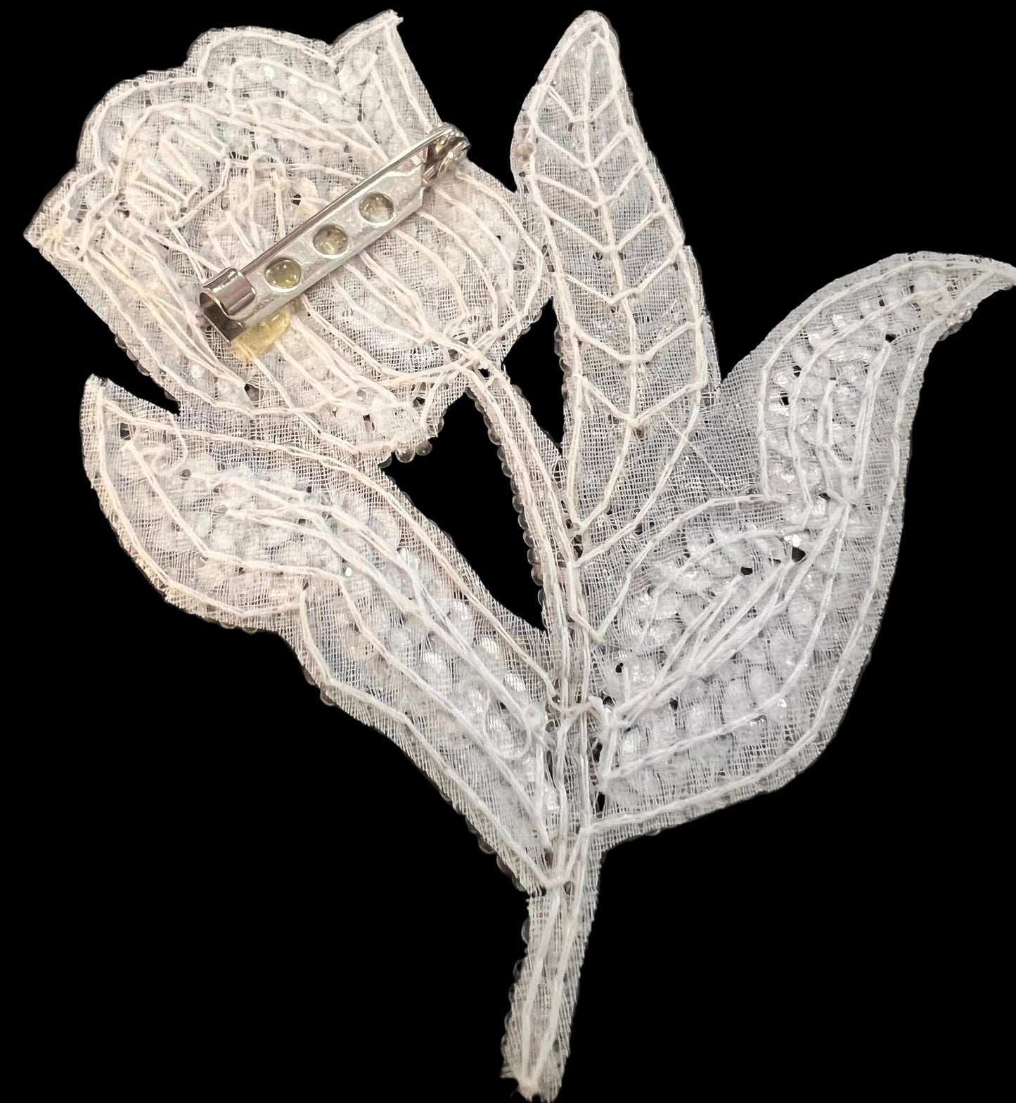Silver sequin beaded flower 4" X 4"