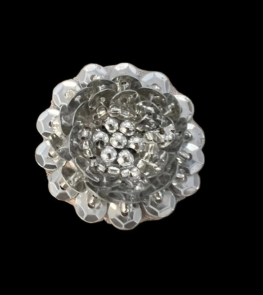 Silver Sequin Flower with Silver Beads 1"