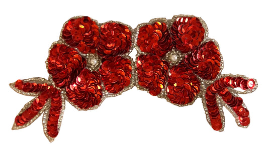 Flor roja doble con perla 15,24 cm x 7,62 cm