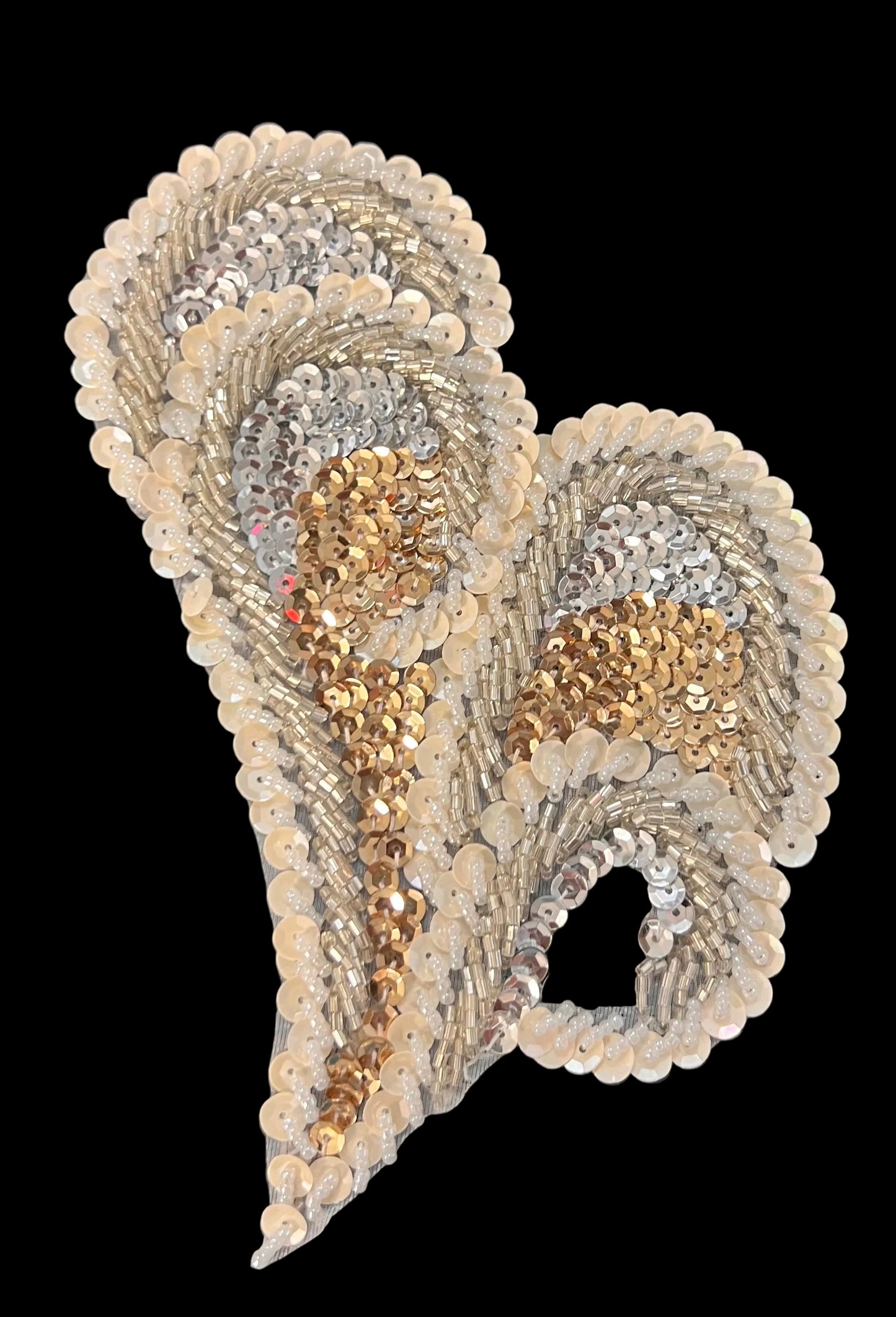 Hoja con estilo de Pluma en Espiral con lentejuelas doradas y plateadas 6.5" x 3.5"