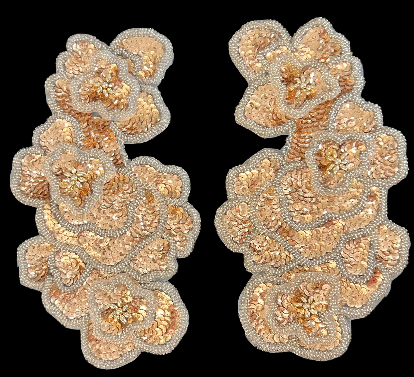 Flower Pair with Gold Sequins and Silver Beads 5.5" x 10"