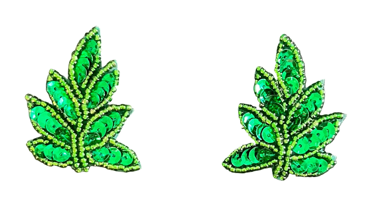Par de hojas con lentejuelas y cuentas verde oscuro de 3.8 cm x 5 cm - Elige con o sin pegamento
