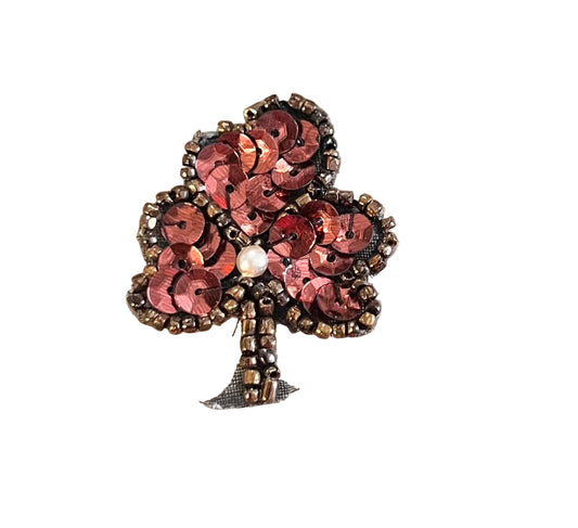 Leaf with Bronze Sequins and Beads 1" x 1.5"