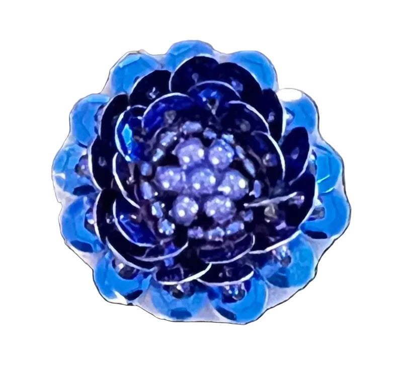 Flor con lentejuelas azules y cuentas de 2.54 cm