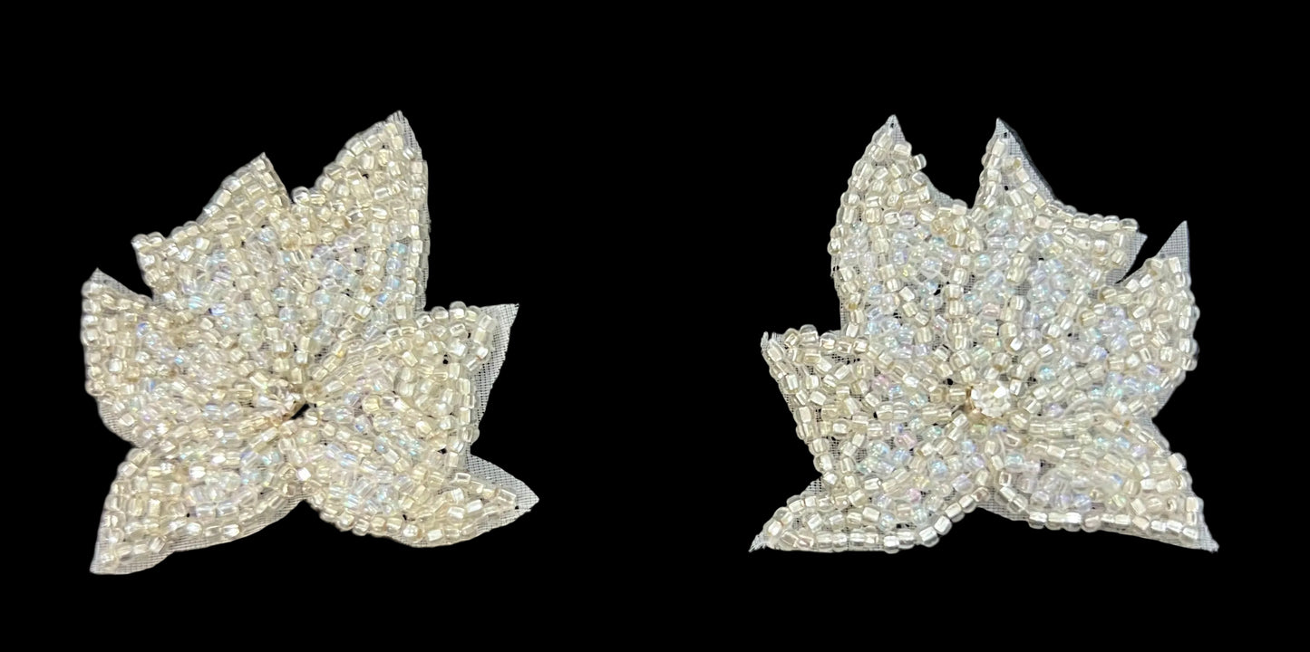 Flower Pair - Silver/Clear Beads - Rhinestone 2" x 1.75"