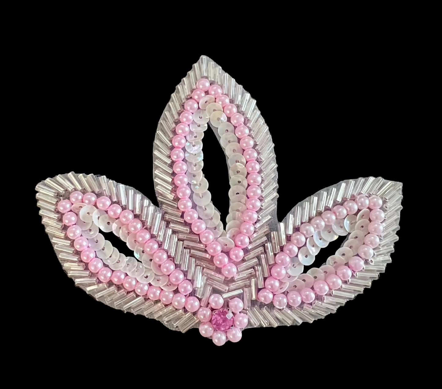 Hoja con lentejuelas y cuentas rosas con diamantes de imitación de 4.5" x 3"