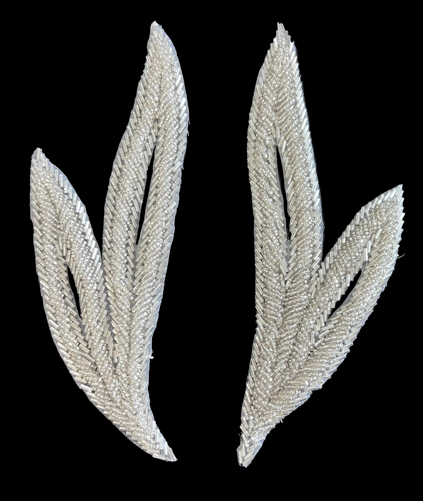 Leaf Pair with Silver Glass Beads 8.75" x 3"