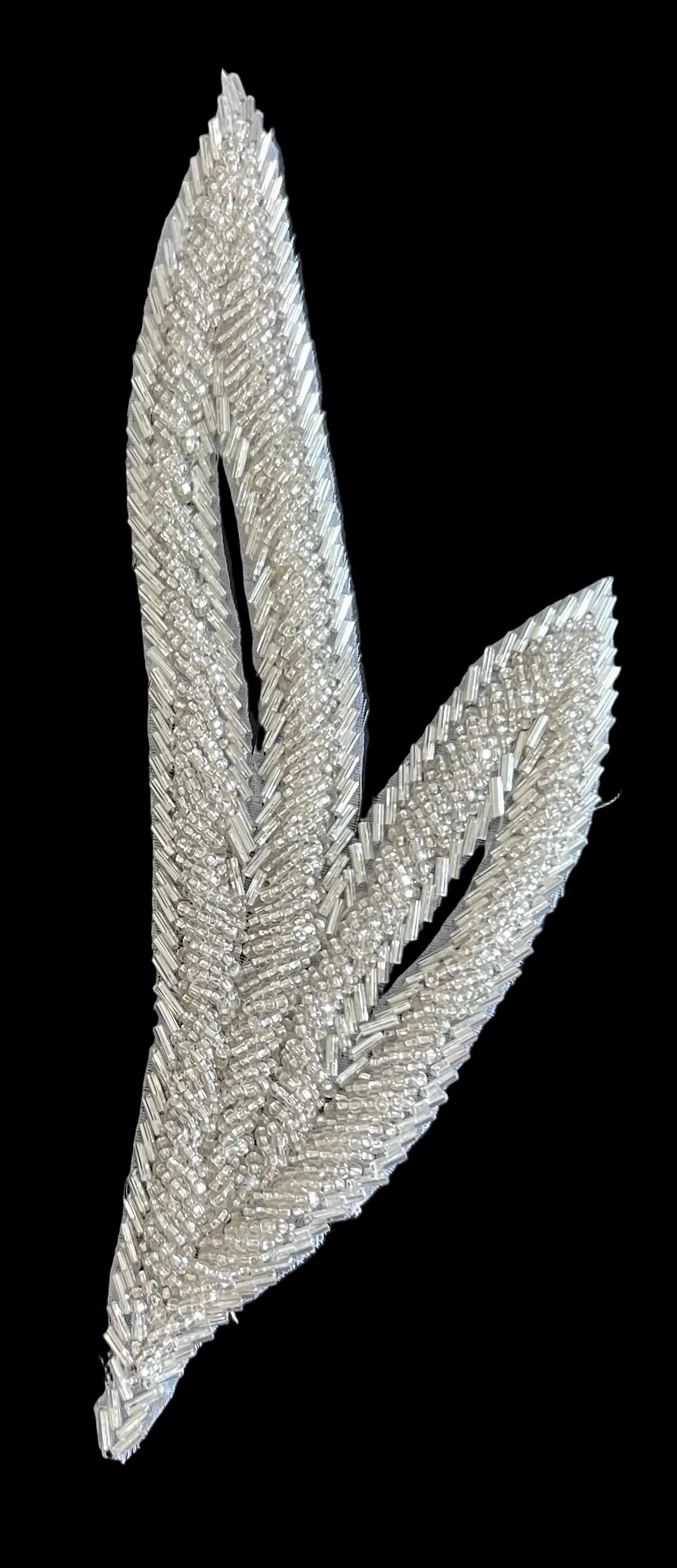 Leaf Pair with Silver Glass Beads 8.75" x 3"