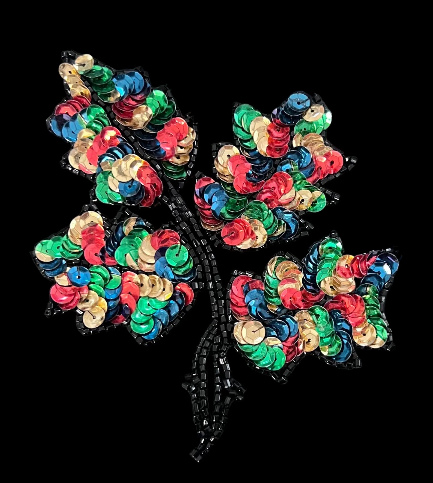 Leaf - Multi Color Sequins - Black Beads 4.5” x 4”