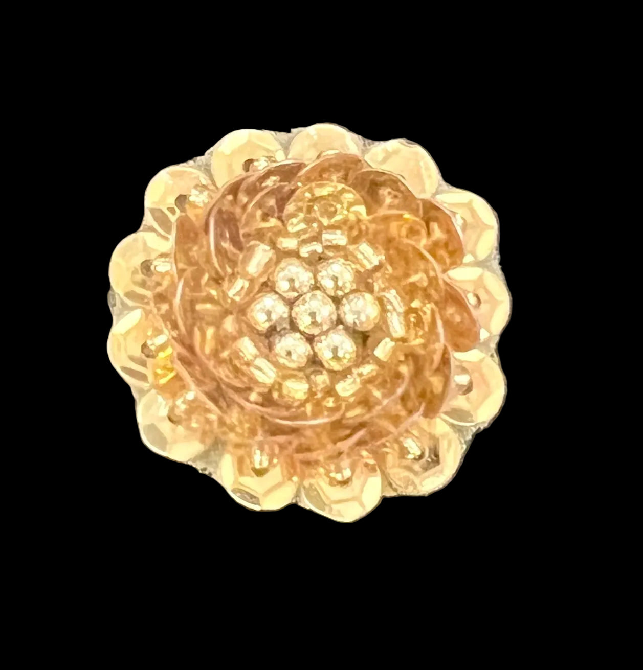 Flor con cuentas de lentejuelas en relieve oro, 1"