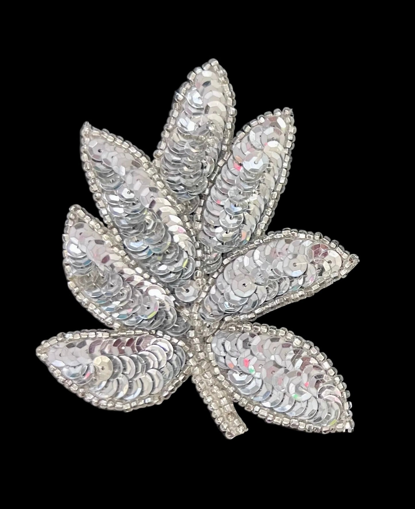 Leaf - Choice of Pairs or Singles - Silver Sequins - Silver Beads 4" x 3.25”
