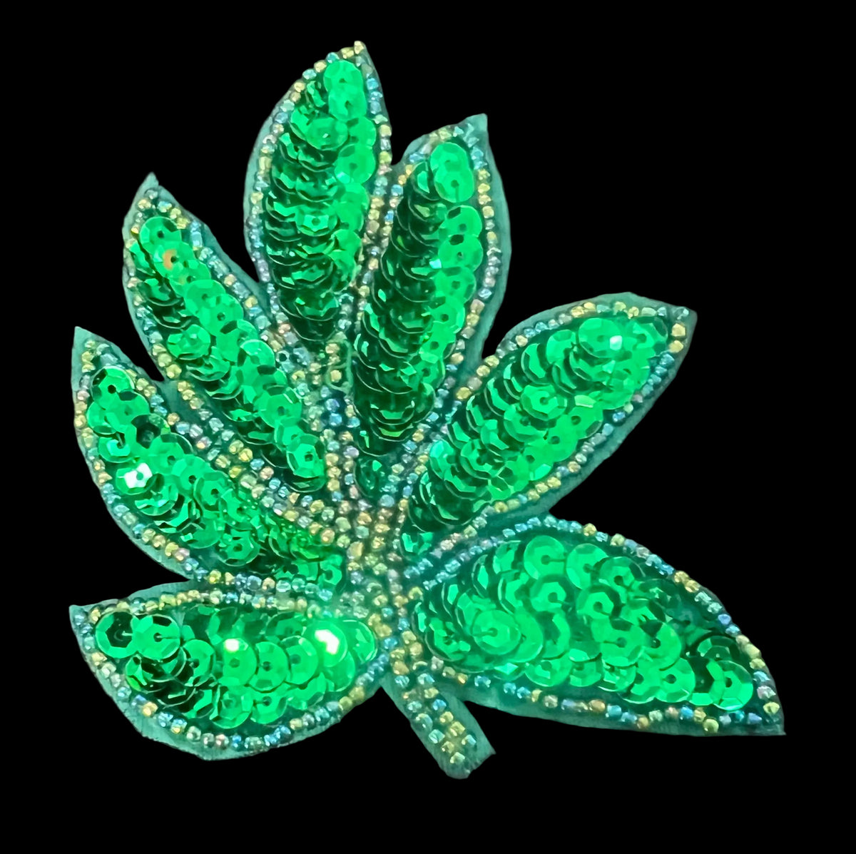 Leaf - Green Sequins - Moonlight Beads 4” x 3.25”