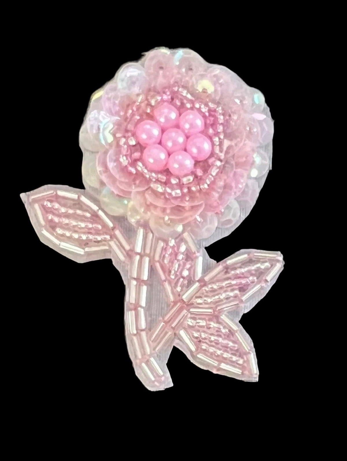 Flower Choice of Pair or Single - Pink Sequins - Pink Beads 2.75" x 2"