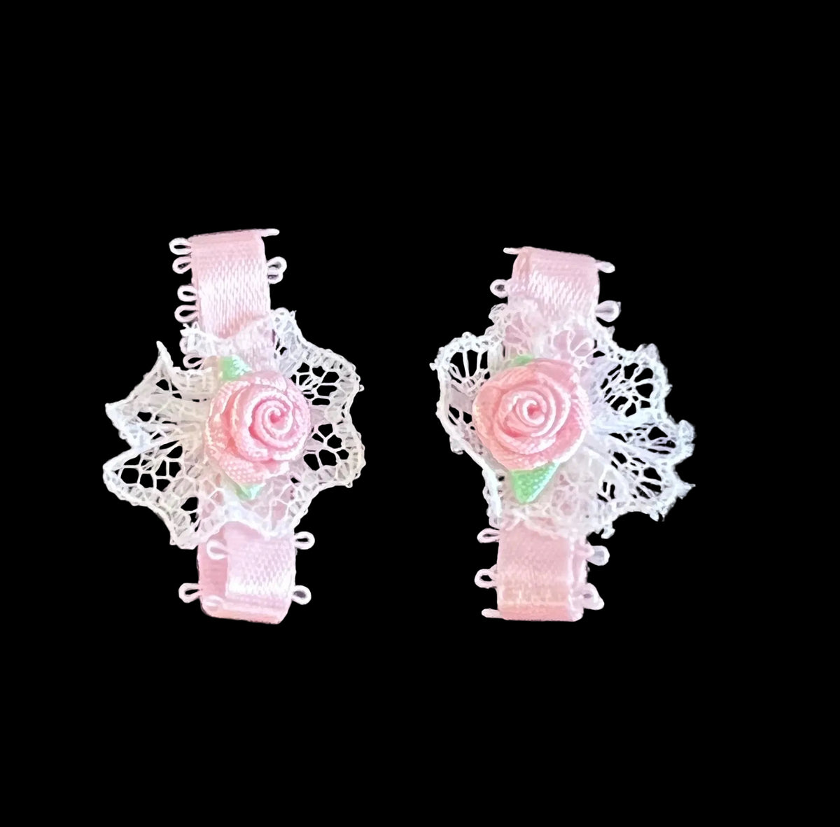 Flor rosa con encaje blanco, juego de dos, 1.25"