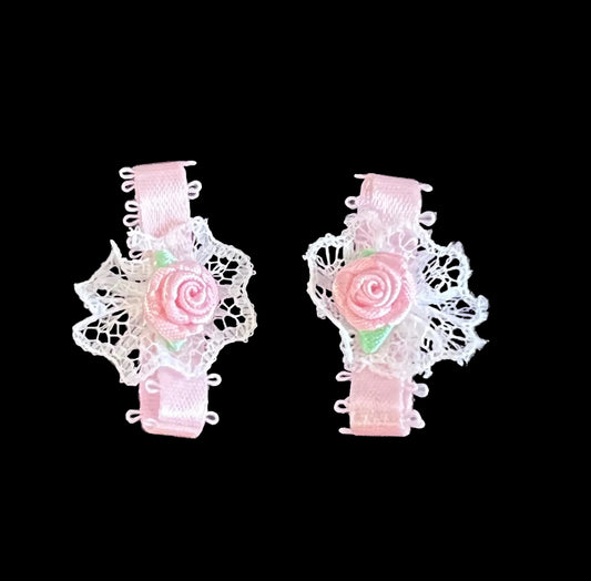 Flor rosa con encaje blanco, juego de dos, 1.25"