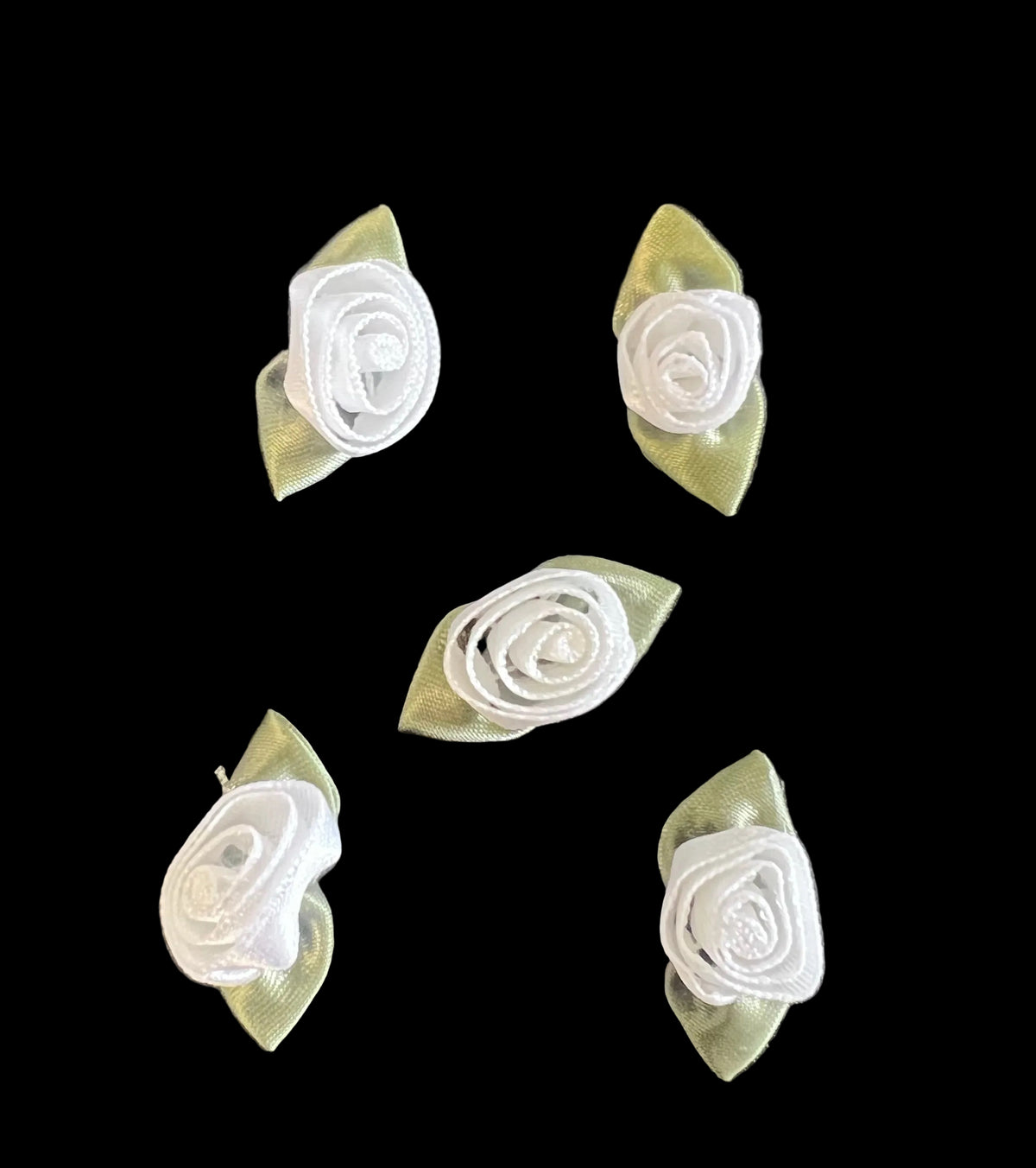 Flower - Set of 5 White - Green Leaves 1"